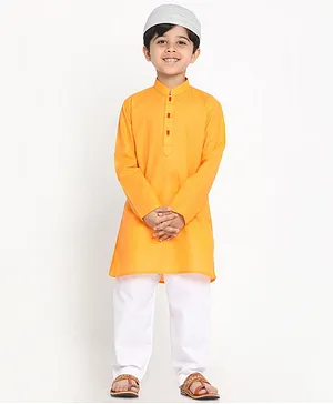 JBN Creation Eid Special Full Sleeves Solid  Kurta Patiala With Cap Set - Orange and White