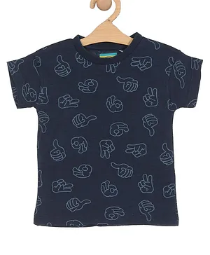 Lil Lollipop Half Sleeves Hand Signs Printed Tee - Navy Blue