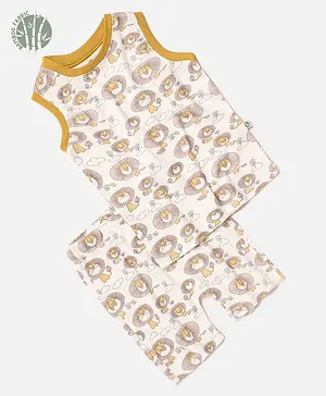 Cocoon Care Bamboo Fabric Sleeveless Lion Printed Coordinating Shorts Set - Mustard Yellow & White