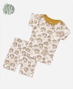 Cocoon Care Bamboo Fabric Half Sleeves Seamless Lion Printed Coordinating Shorts Set - Yellow