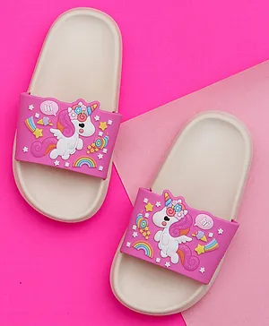 Yellow Bee Unicorn Applique Flip Flops - Beige Pink