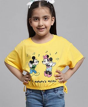 Kidsville Half Sleeves Disney's Mickey & Minnie Mouse Printed Tie Up Top - Yellow