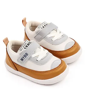 KIDLINGSS Dual Pattern Color Pattern Pre Walker Velcro Closure Booties - White & Yellow