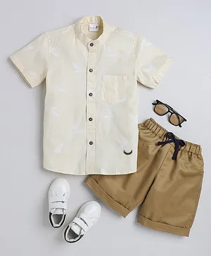 BAATCHEET Half Sleeves Solid Shirt With Shorts - Light Yellow Beige