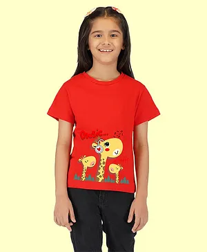NUSYL Half Sleeves Giraffe Printed Tee - Red