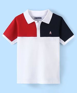 Pine Kids 100% Cotton Knit Half Sleeves Bio Washed Logo Print T-Shirt - Red Navy & White