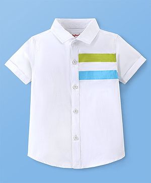 Babyhug 100% Cotton Woven Half Sleeves Regular Collar Solid Shirt - White