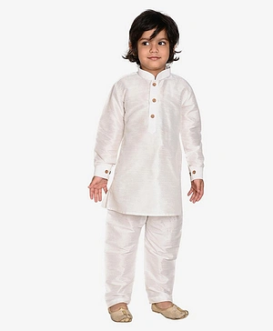 Pehanaava Full Sleeves Solid Silk Blend Kurta And Pajama Set - White