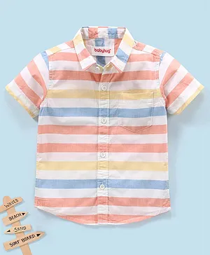 Babyhug 100% Cotton Woven Half Sleeve Striped Shirt - Multicolor