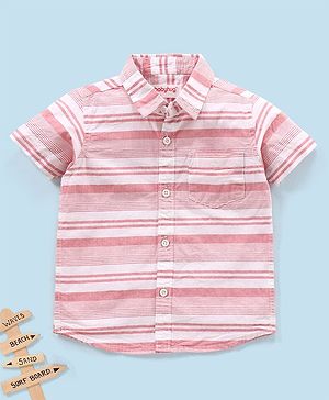 Babyhug 100% Cotton Half Sleeves Striped Shirt- Red