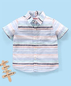 Babyhug 100% Cotton Woven Half Sleeves Regular Collar Striped Shirt - Multicolour