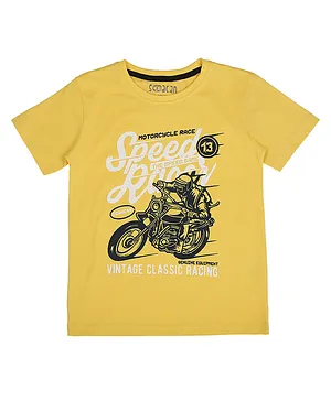 Sodacan Half Sleeves Vintage Classic Racing Motorbike Printed Tee - Yellow