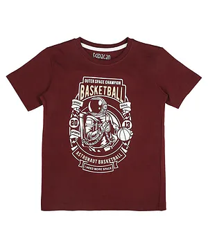 Sodacan Space Theme Half Sleeves Astronaut Basketball Champion Printed Tee - Maroon