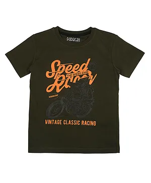 Sodacan Half Sleeves Vintage Classic Racing Motorbike Printed Tee - Olive Green