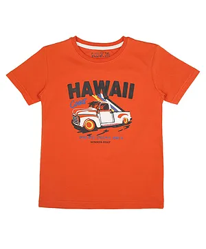Sodacan Summer Beach Vacation Theme Half Sleeves Hawaii Coast Pacific Ocean Printed Tee - Orange