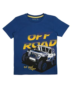 Sodacan Half Sleeves Off Road Terrain Jeep Ranger Printed Tee - Royal Blue