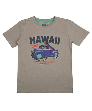 Sodacan Summer Beach Vacation Theme Half Sleeves Hawaii Coast Pacific Ocean Printed Tee - Grey