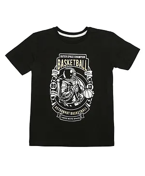 Sodacan Half Sleeves Crocodile in Shoes Playing Basketball Printed Tee - Black