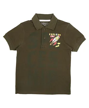 Sodacan Space Theme Half Sleeves Explore Space Printed Polo Tee - Green