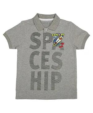 Sodacan Space Theme Half Sleeves Explore Space Printed Polo Tee - Grey