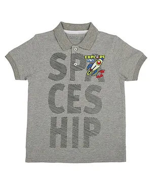 Sodacan Space Theme Half Sleeves Explore Space Printed Polo Tee - Grey