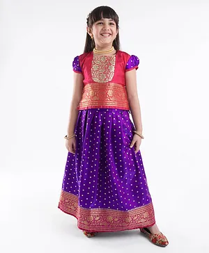 Bhartiya Paridhan Silk Cap Sleeves Lehenga & Choli Set with Zari Detailing - Purple