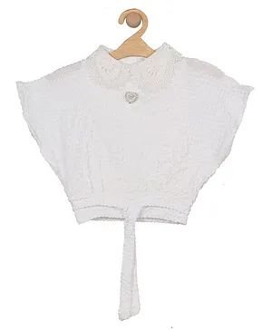 Lil Lollipop Short Sleeves Drop Shoulder Lace Collar Embroidered Top - White