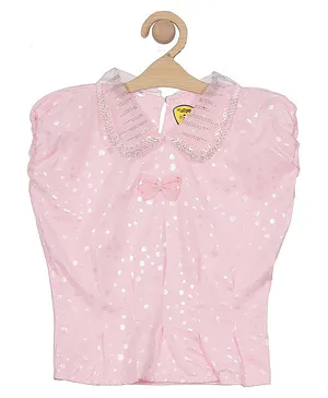 Lil Lollipop Sleeveless Shimmery Sequin Embellished Foil Polka Dots Printed Top - Pink