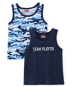 Babyhug 100% Cotton Sleeveless Sando Camo & Text Print Pack of 2 - Navy Blue