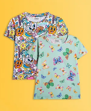 Anthrilo Pack of 2 Half Sleeves Butterfly & Cartoon Chill Out Printed Tees - Green