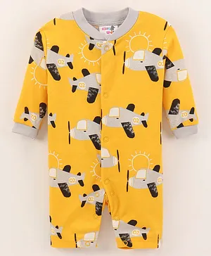 Kidi Wav Full Sleeves All Over Airplanes Printed Romper - Yellow
