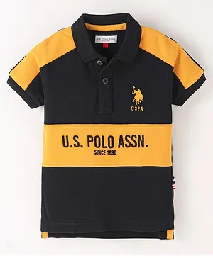 U.S. Polo Assn Half Sleeves Cotton Text Embroidery T-Shirt - Black