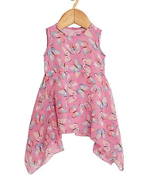 Creative Kids Sleeveless Butterfly Print High Low Dress - Pink