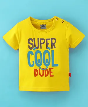 Mini Tauras Cotton Half Sleeves T-Shirt Super Cool Dude Print - Yellow