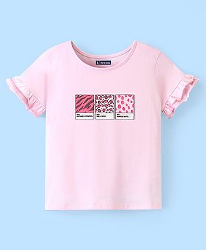 Pine Kids 100% Cotton Knit Half Sleeves Biowashed T-Shirt Text Print - Crystal Pink