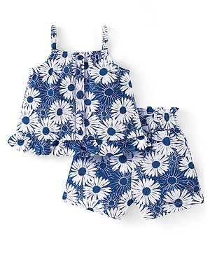 Babyhug 100% Cotton Sleeveless Top & Short Set Floral Print - Blue