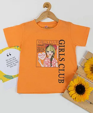 Nins Moda Half Sleeves Girls Club Doll Printed Top - Orange