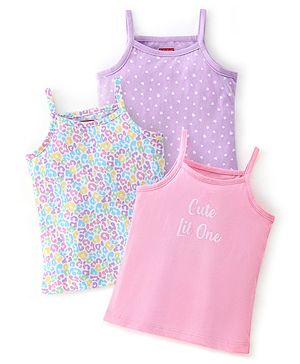 Babyhug 100% Cotton Sleeveless Slips Floral & Heart Print Pack of 3 - Pink Blue & Purple