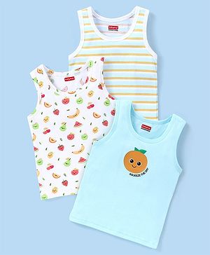 Babyhug 100% Cotton Sleeveless Sando Orange Print Pack of 3 - White & Blue