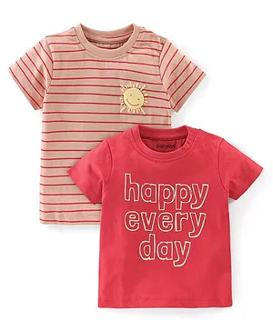 Babyoye 100% Cotton Half Sleeves T-shirt Text Print Pack of 2 - Red
