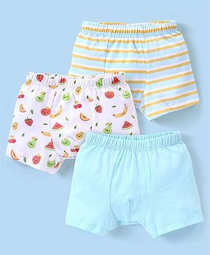 Babyhug 100% Cotton Fruits  Printed Trunk Pack of 3 - White & Blue