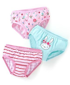 Babyhug 100% Cotton Panties Floral Print Pack of 3 - Pink & Blue