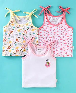 OHMS Single Jersey Sleeveless Slips Heart & Floral Print Pack of 3- Pink & White