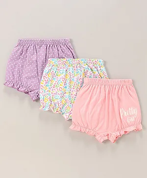 Babyhug 100% Cotton Bloomers Polka Dots & Floral Print Pack of 3 - Purple Blue & Pink