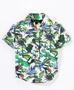 Trendy Cart Half Sleeve Forest Theme Printed Shirt - White