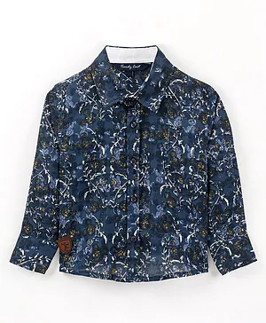 Trendy Cart Full Sleeves Floral Abstract Printed Shirt - Navy Blue