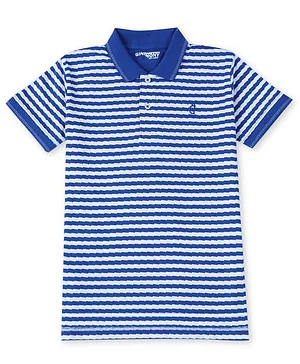 Gini and Jony Cotton Knit Half Sleeves Striped Polo T-Shirt - Blue