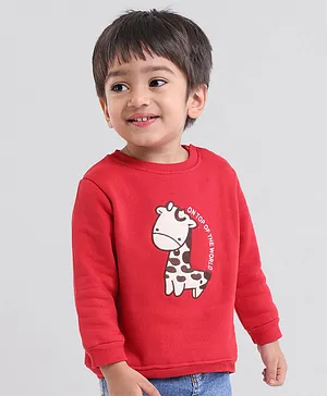 Babyoye 100% Cotton Full Sleeves Sweatshirt Giraffe Embroidery- Red