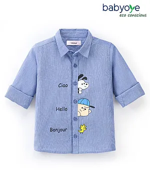 Babyoye 100% Cotton Full Sleeves Shirt With Kids & Text Print - Blue