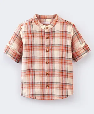 Babyoye 100% Cotton Woven Full Sleeves Checks Shirt - Brown & Beige